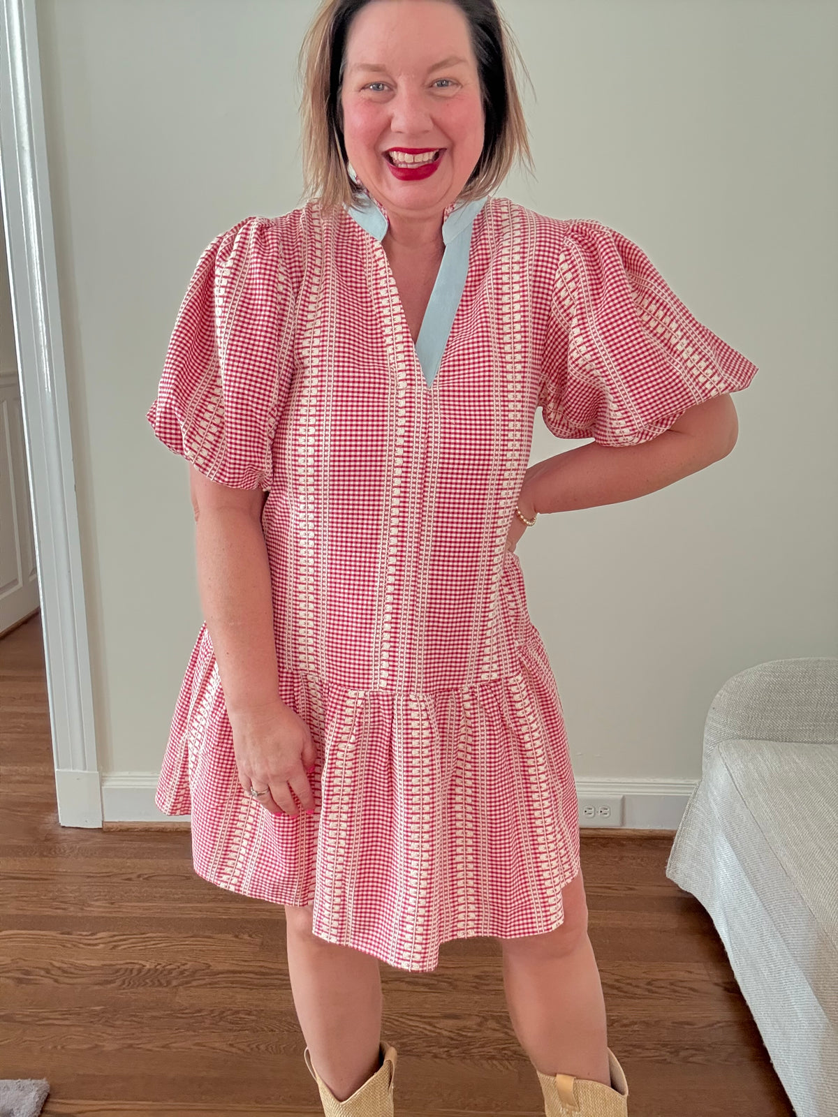 Puff Sleeve Gingham Dress
