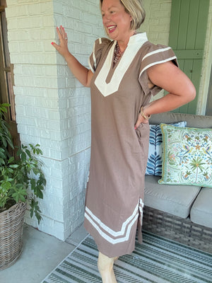 Matlida Mocha Ruffle Sleeve Midi Dress