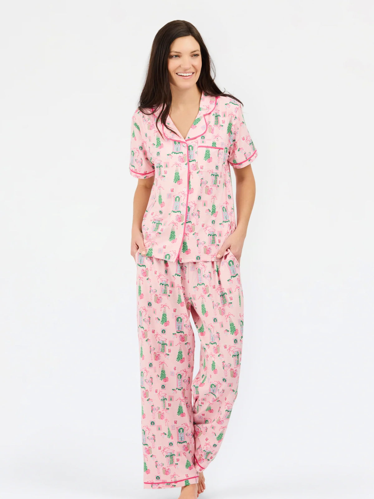 Charlotte Pants Set | Christmas Cottage Pink