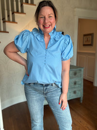 Chambray Rachel Ruffle Collar Blouse