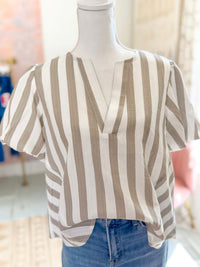 Gray Stripe Flutter Sleeve Top