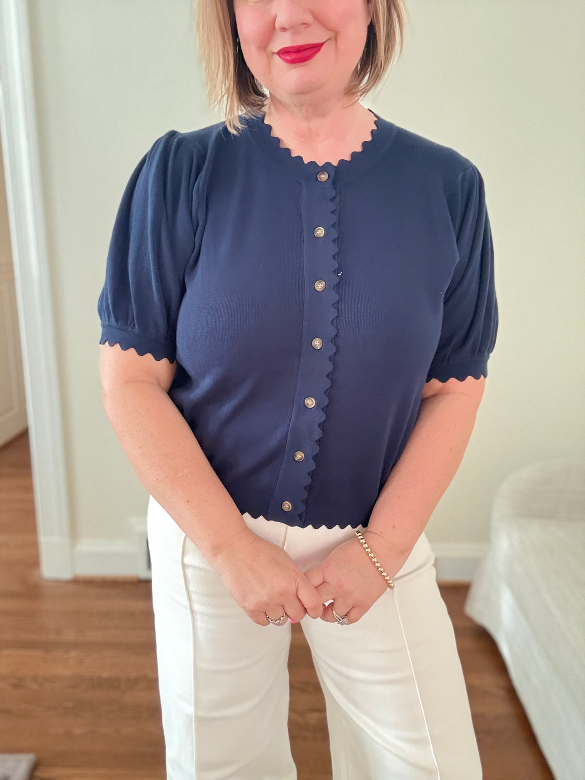 Puff Sleeve Button-Front Cardigan