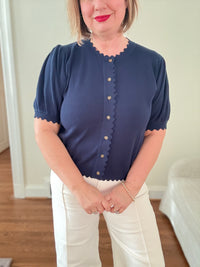 Puff Sleeve Button-Front Cardigan