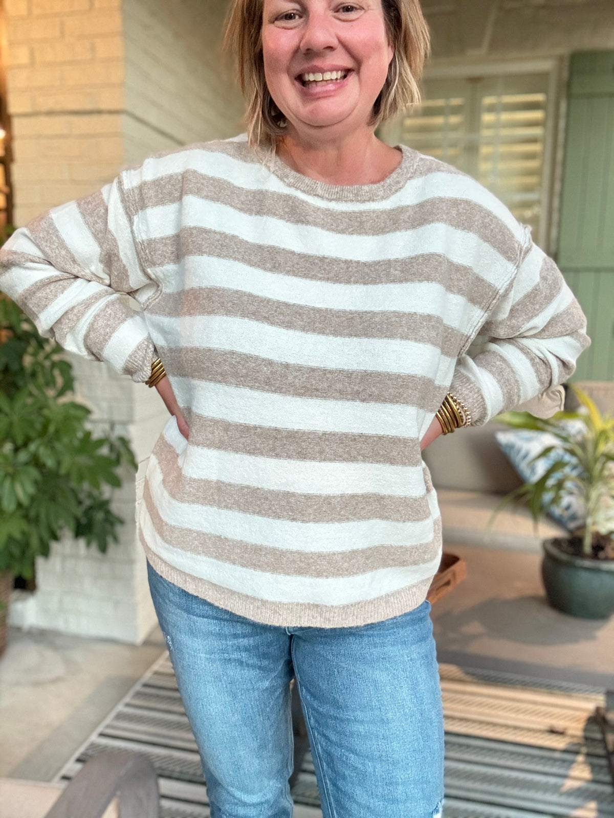 Coastal Breeze Striped Sweater - Taupe