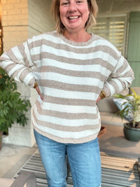 Coastal Breeze Striped Sweater - Taupe
