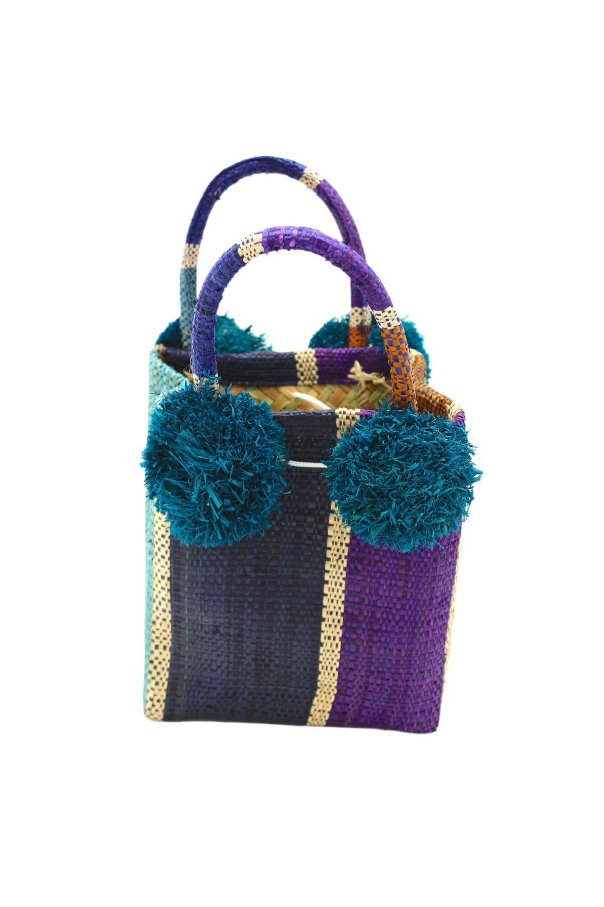 Straw Mini Bag with Pompom Accent