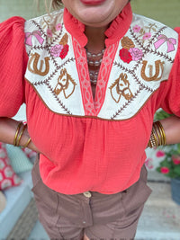 Daisy Rodeo Top - Orange