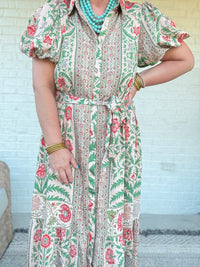 Boho Mixed Print Maxi Dress with Tie Waist