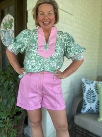 Garden Grace Floral Top w/ Pink Trim