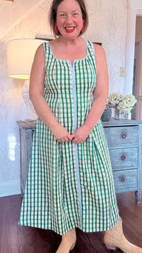 Thin Strap Gingham Pattern Dress - Green