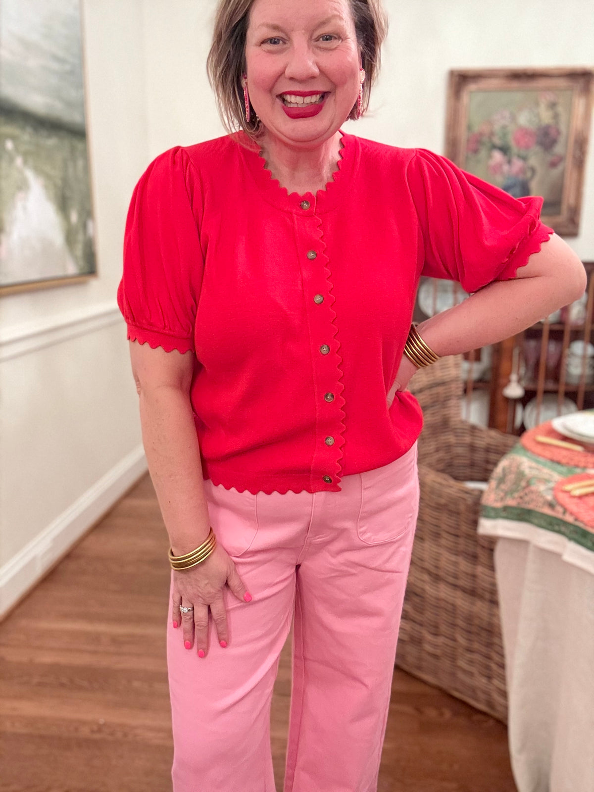 Puff Sleeve Button-Front Top