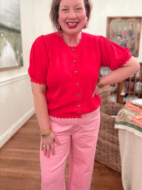 Puff Sleeve Button-Front Top