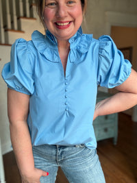 Chambray Rachel Ruffle Collar Blouse