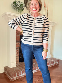 Gold Coast Striped Cardigan - Taupe