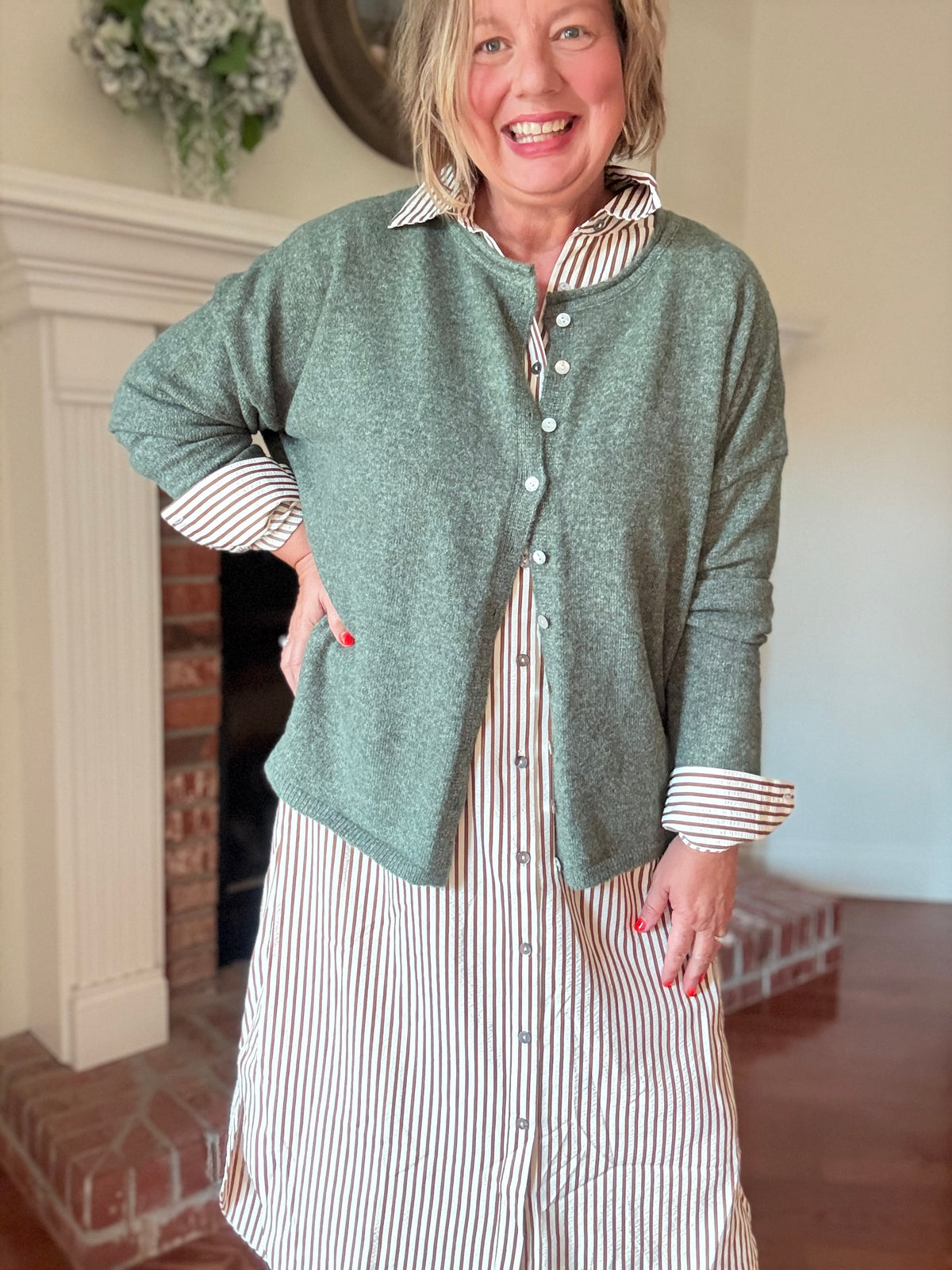 Blair Button Down Cardigan - Dark Sage