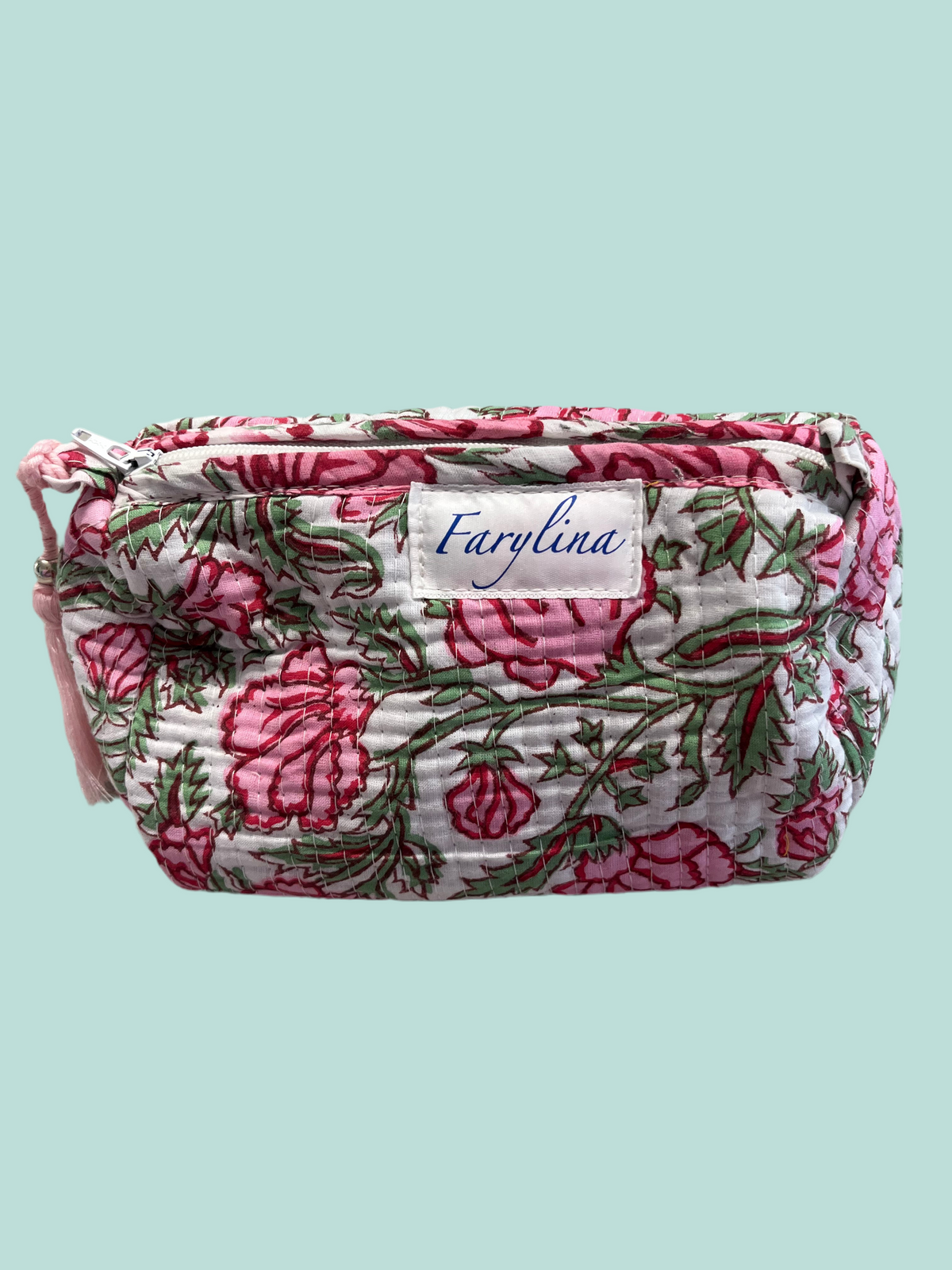 Pink & Green Floral Quilted Cosmetic Bag - Multiple Sizes