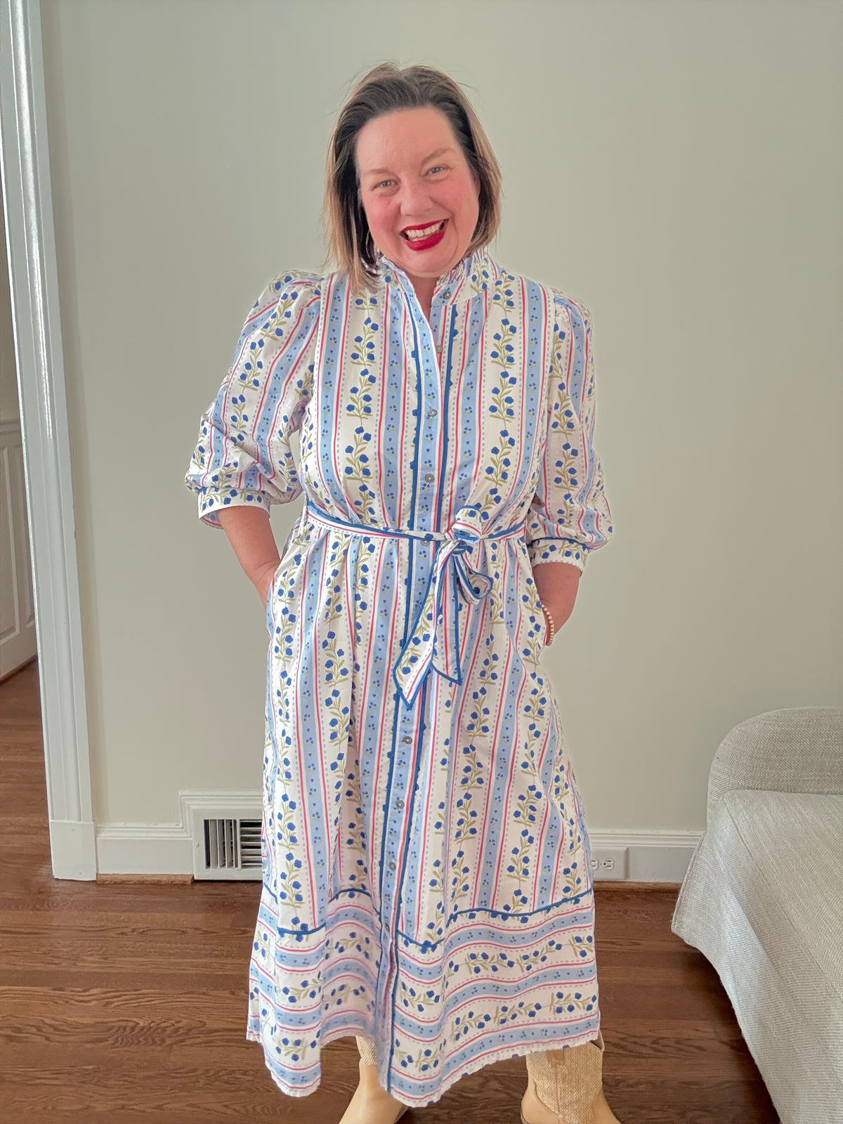 Breezy Printed Midi Dress - Blue