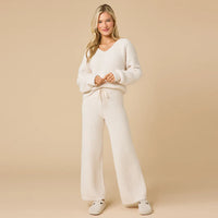 Softies Waffle Marshmallow V-Neck with Long Pant - Almond