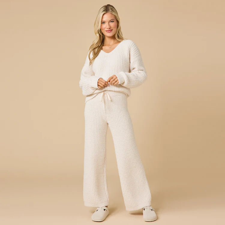 Softies Waffle Marshmallow V-Neck with Long Pant - Almond