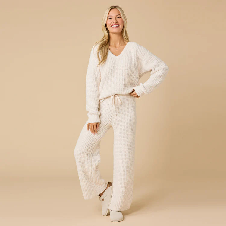 Softies Waffle Marshmallow V-Neck with Long Pant - Almond