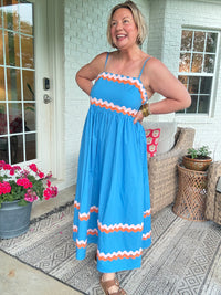 Sun Kissed Ric Rac Midi Dress - Blue