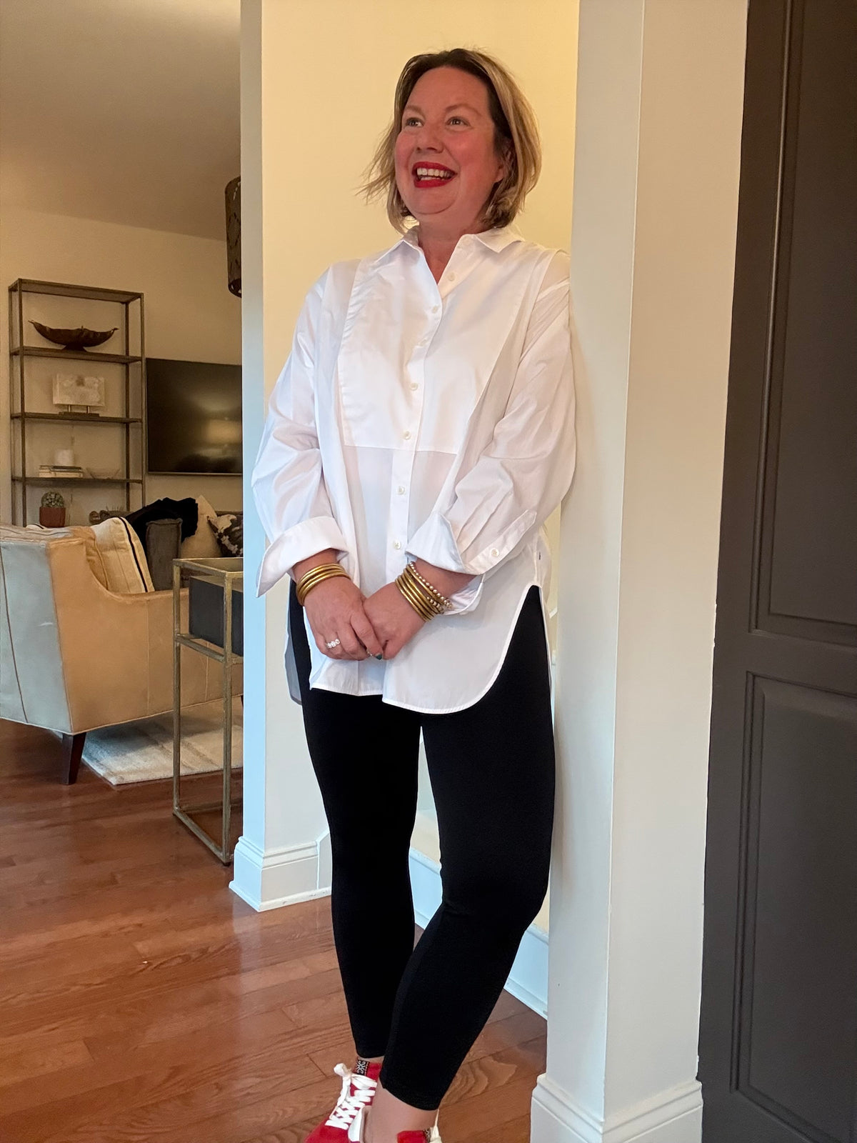 SPANX Tuxedo Button Down Shirt - White