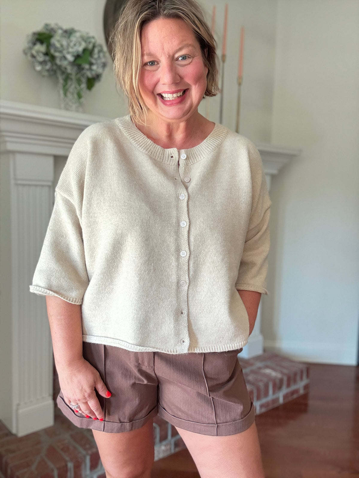 Nina Button-Up Cardigan Sweater - Oatmeal