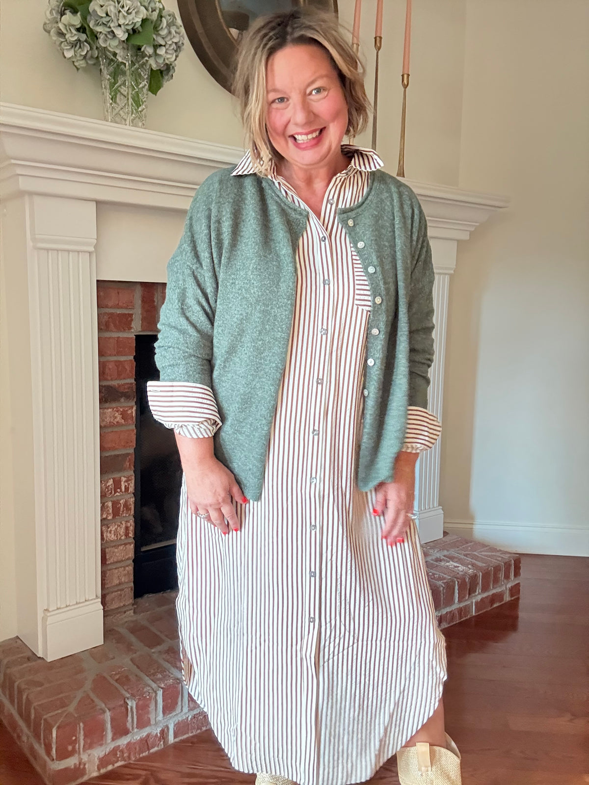 Charlotte Striped Button Down Dress - Caramel