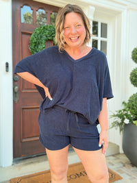Terry Relaxed V-neck with Short Set - Midnight