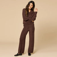 Softies Ultra Marshmallow Shawl Collar with Pintuck Pant - Espresso