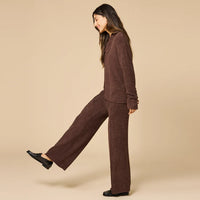 Softies Ultra Marshmallow Shawl Collar with Pintuck Pant - Espresso
