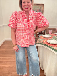 Gingham Puff Sleeve Top
