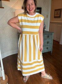 Rugby Striped Tiered Dress - Mustard