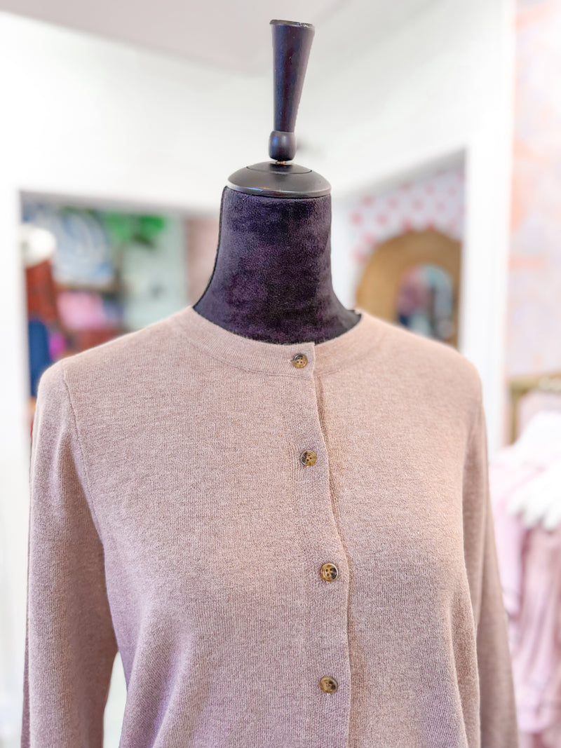 Crew Neck Button Down Cardigan - Heather Grey