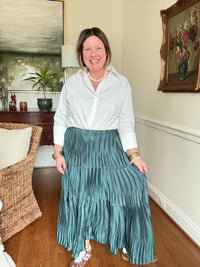 Special Pleated 3 Tiered Long Skirt - Hunter Green