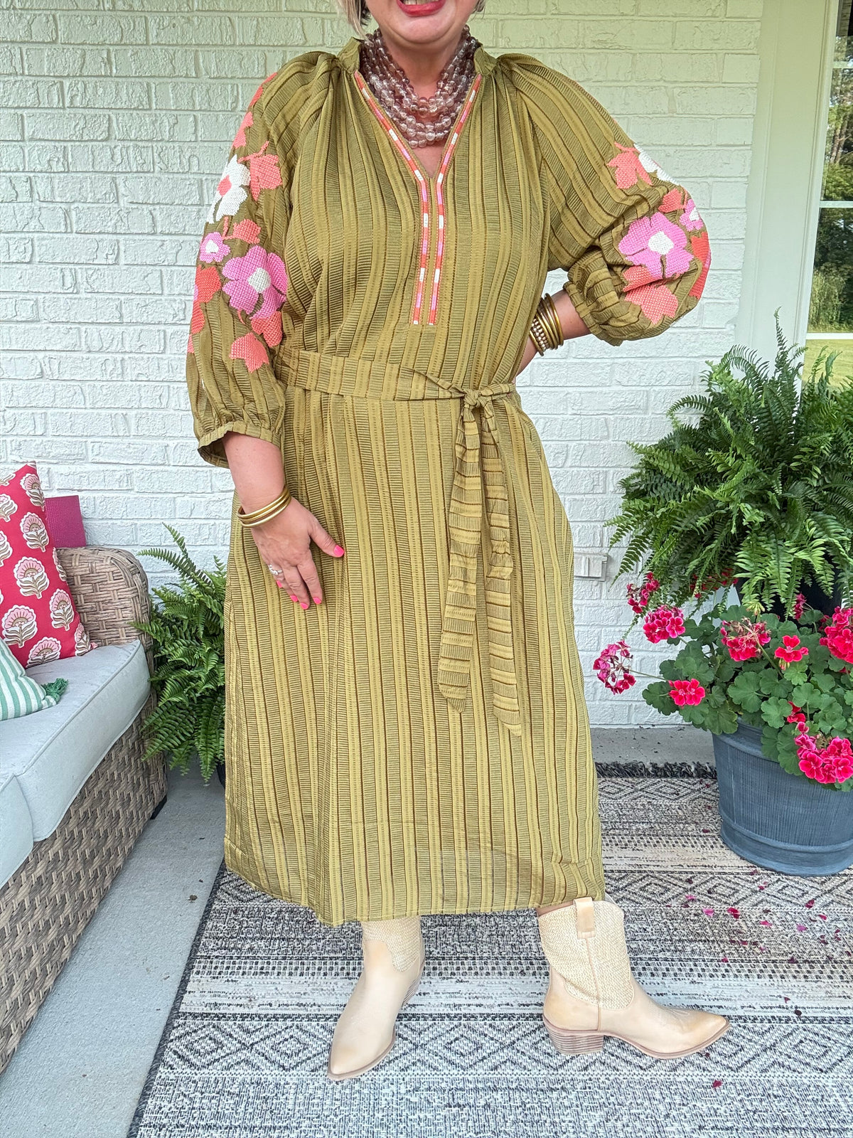 Juliet Embroidered Puff Sleeve Maxi Dress