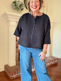 Nina Button-Up Cardigan Sweater - Black