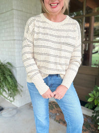 Striped Sprinkled Crew Neck Sweater - Taupe