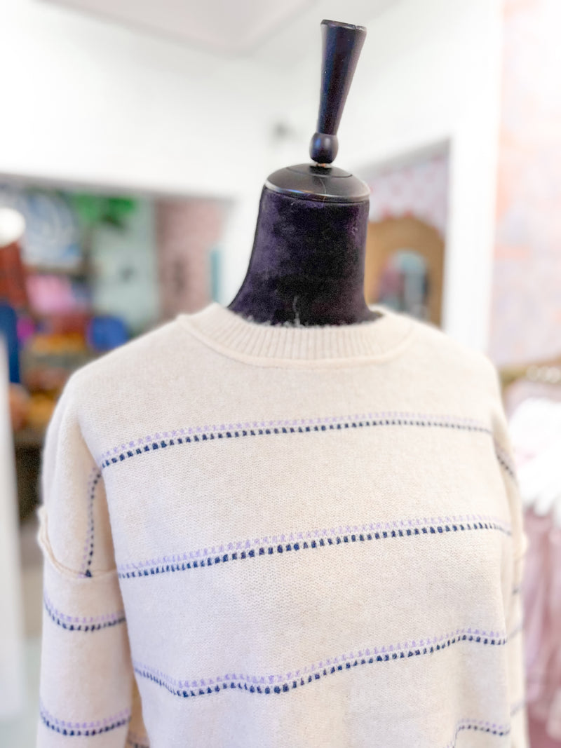 Striped Crew Neck Pullover Sweater