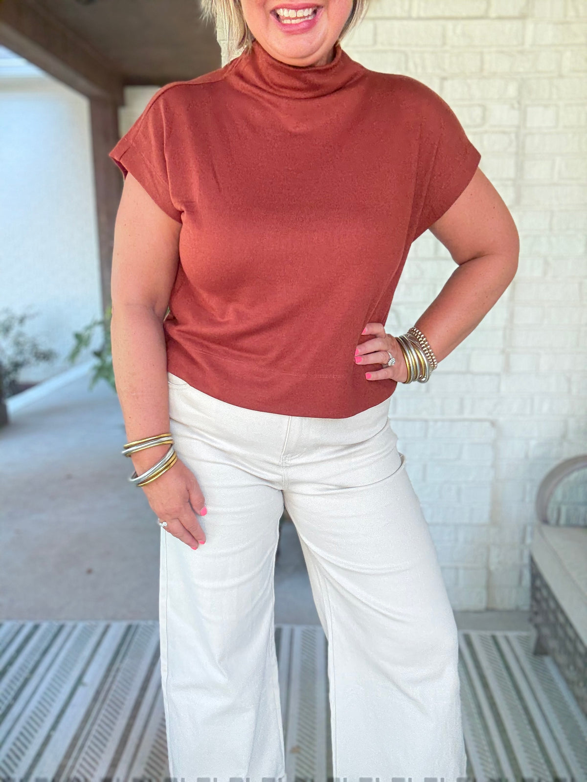 Gaby Mock Neck Top - Rust