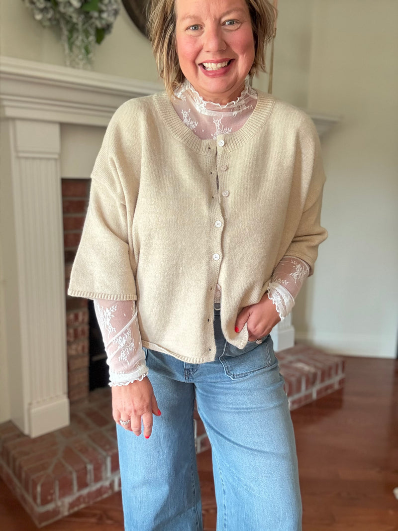 Nina Button-Up Cardigan Sweater - Oatmeal