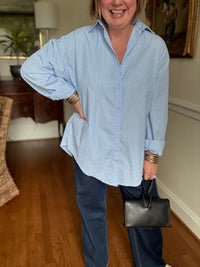 Blue Striped Sparkle Poplin Button-up Shirt