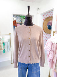 Crew Neck Button Down Cardigan - Heather Grey