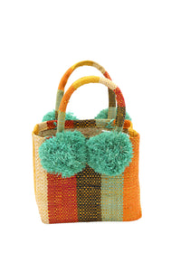 Straw Mini Bag with Pompom Accent