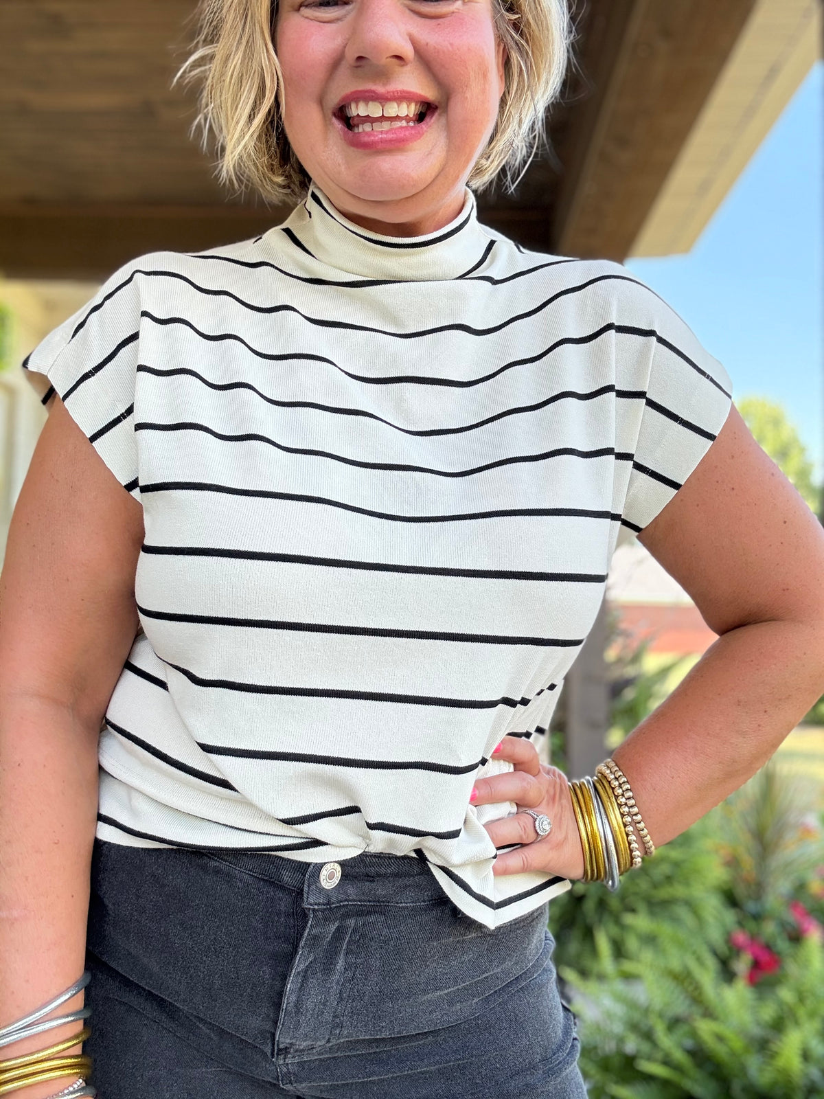 Maria Mock Neck Top - Cream