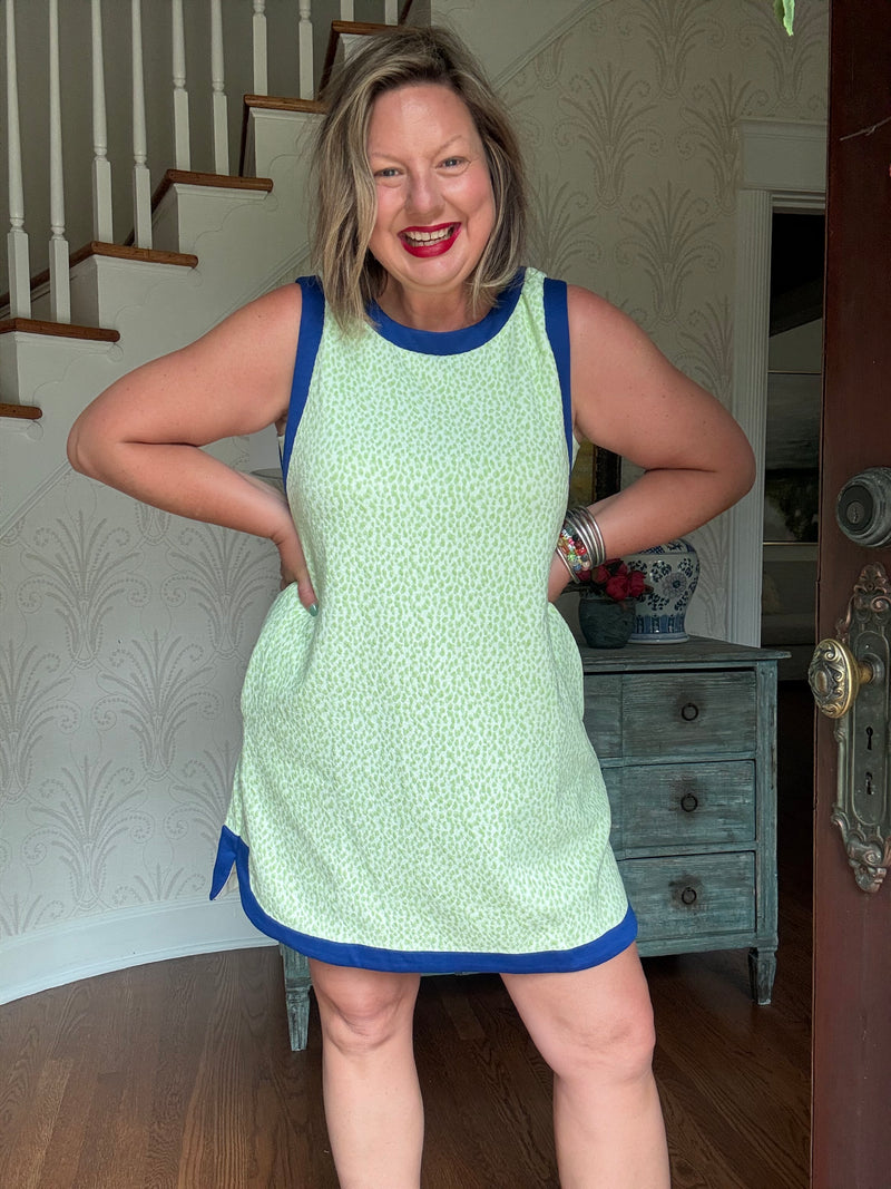 Happy Runaround Dress - Lime w/Blue Trim