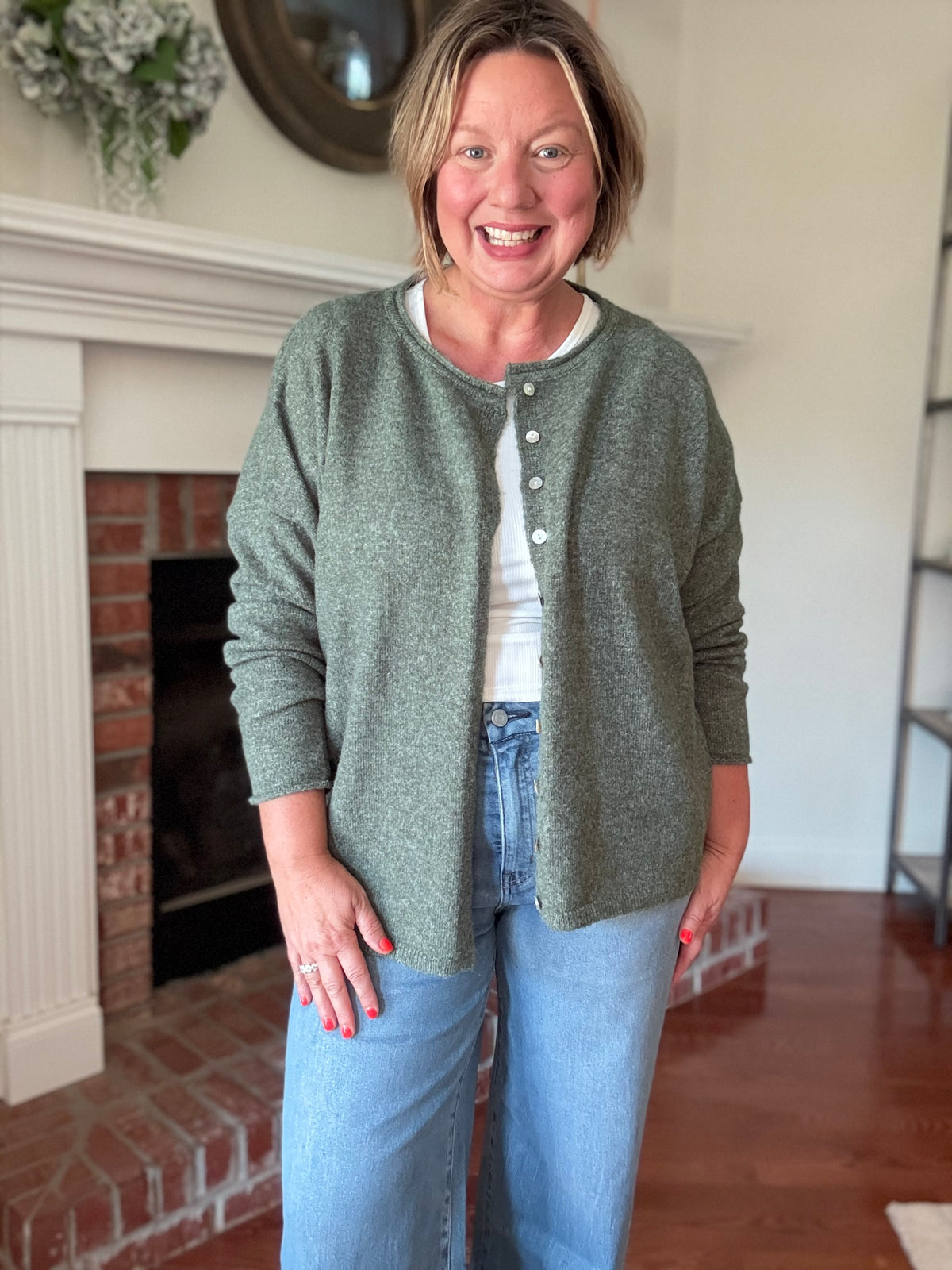 Blair Button Down Cardigan - Dark Sage