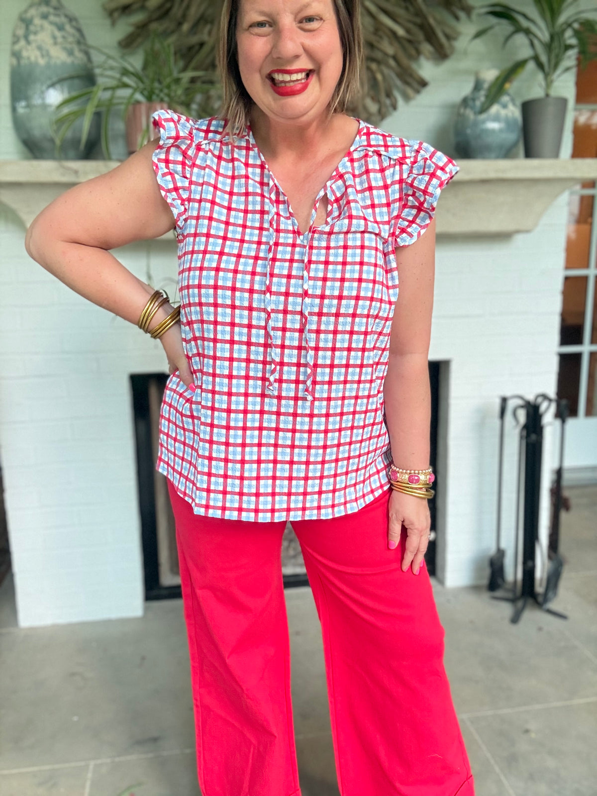 Red, White, and Blue Gingham Top