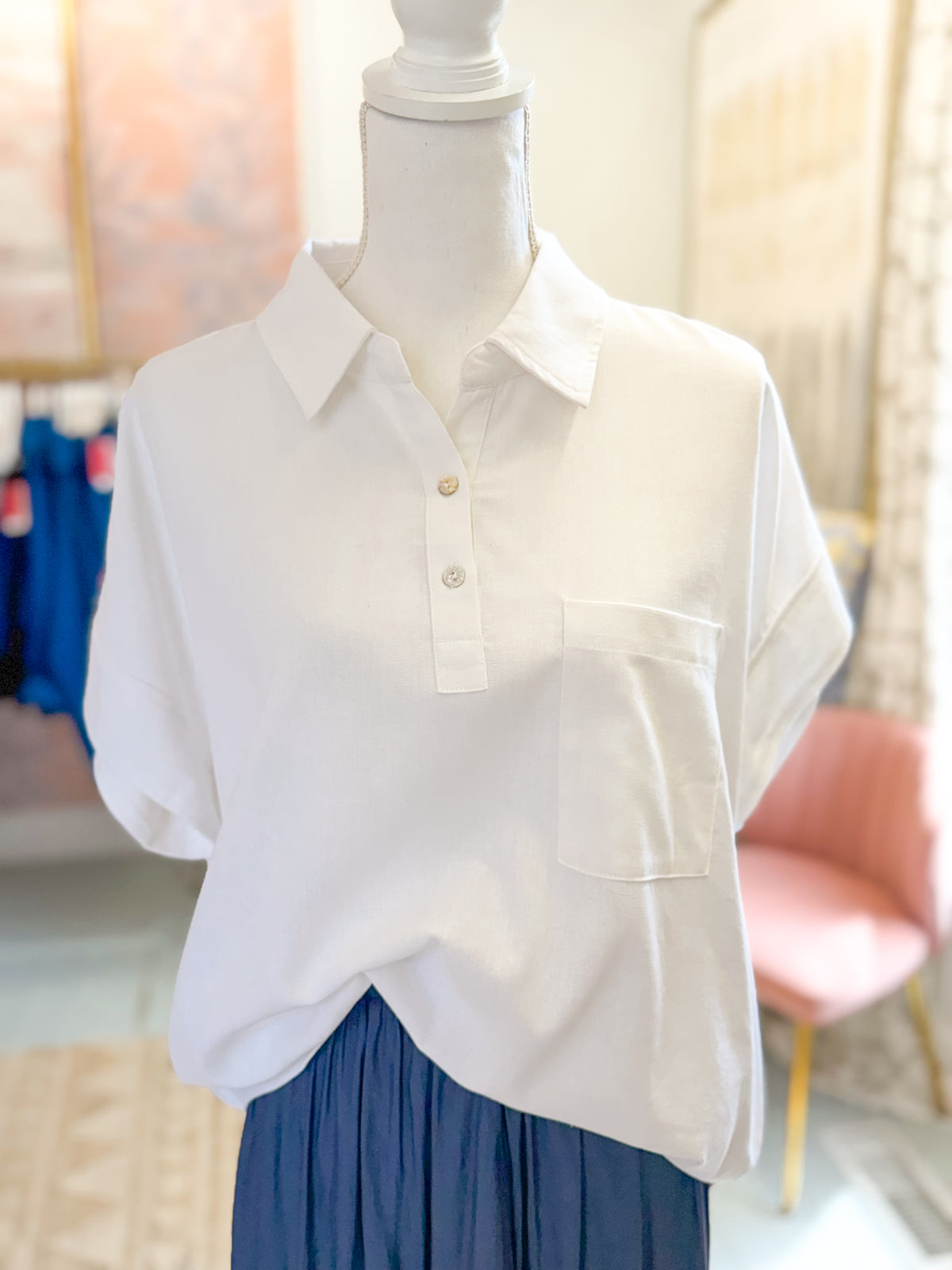 White Oversized Collared Top