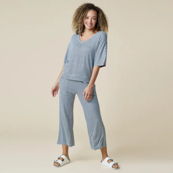 Dream Relaxed V-Neck Capri Set - Midnight Stripe
